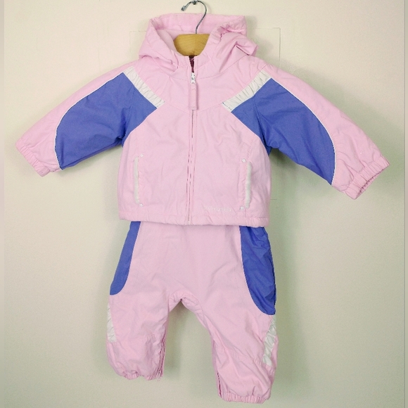 Columbia Snowsuit Pink 12M Jacket Bib Set Waterproof Fleece Hood Pockets - Picture 14 of 14